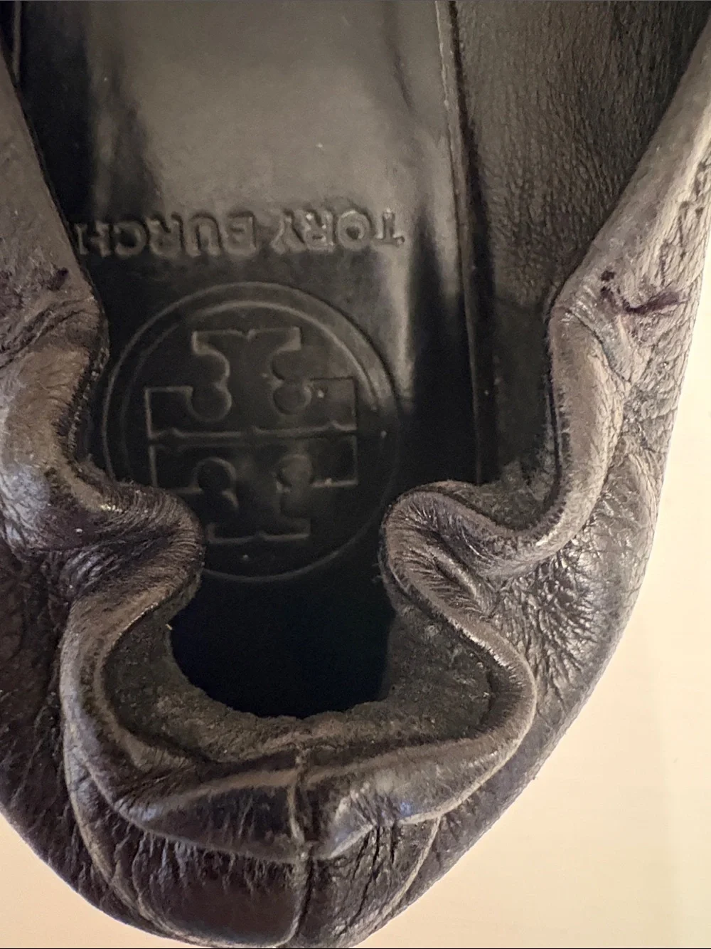 Tory Burch Black Leather Logo Ballet Flats